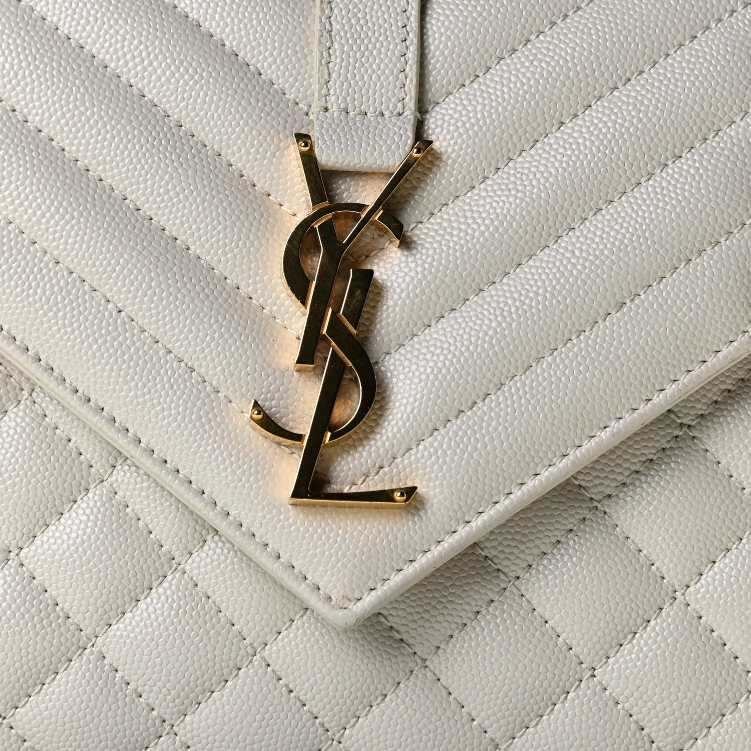 Saint Laurent Grain De Poudre Textured Mixed Matelasse Medium Triquilt Monogram Satchel Blanc Vintage 10 of 13