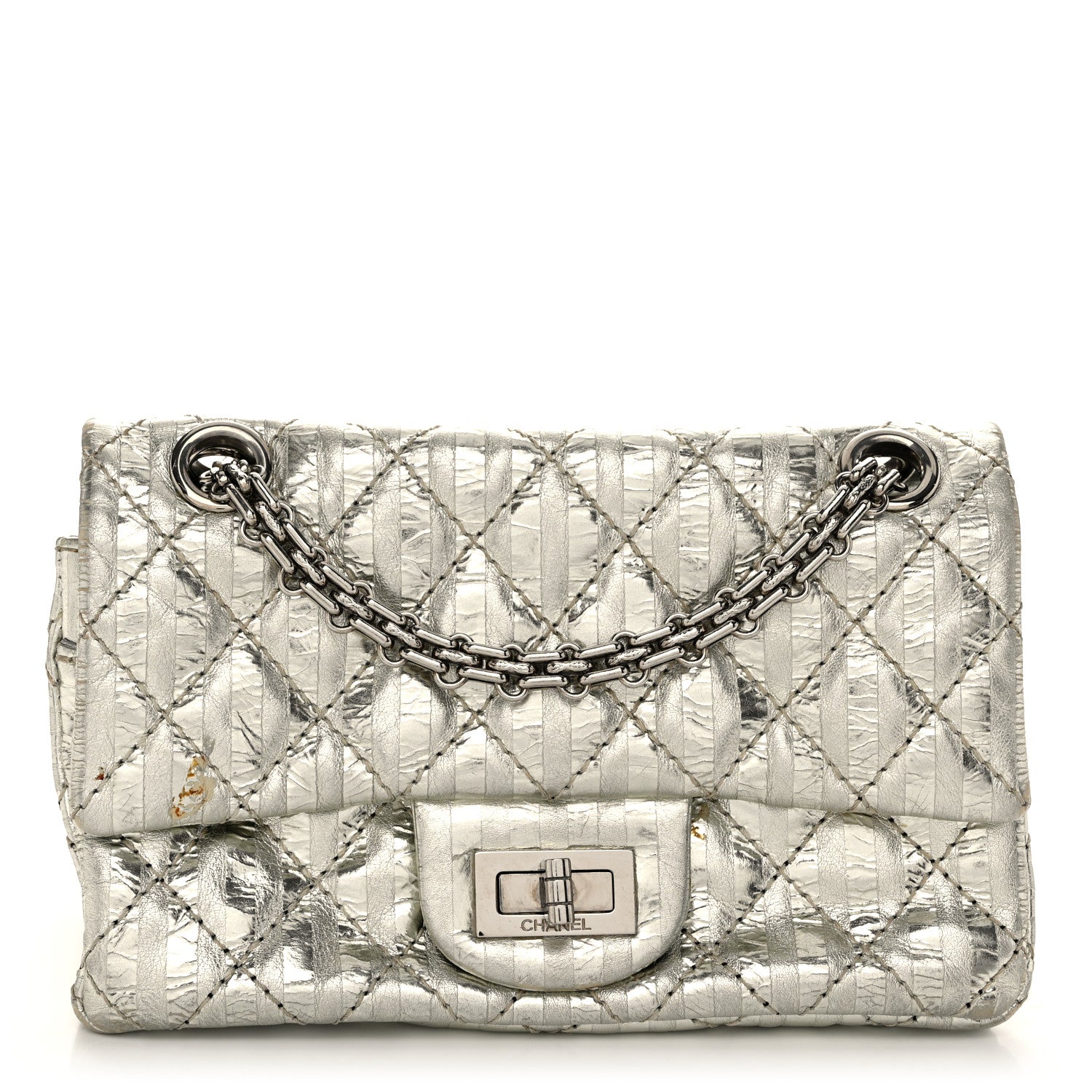 Chanel Metallic Aged Calfskin Striped Accordion Reissue 2.55 Mini Flap Silver 1 of 13