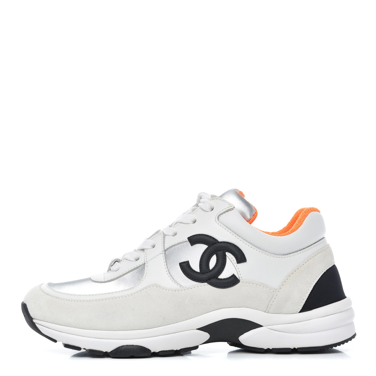Chanel Nylon Calfskin Suede CC Womens Sneakers 37 White Orange 1 of 15