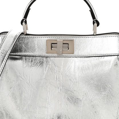 Fendi Rock Millenium Laminata Small Peekaboo I SEE U Satchel Argento 9 of 11