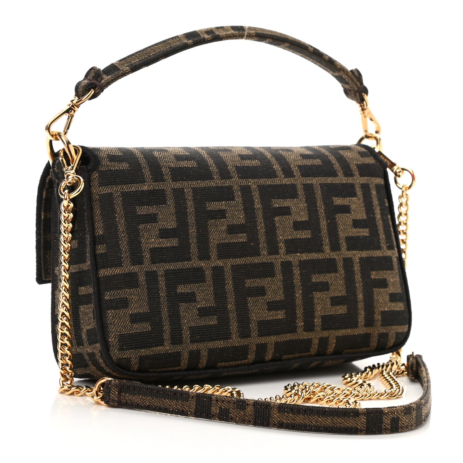 Fendi Fabric Jacquard FF 1974 Mini Baguette Tobacco Moro Black 3 of 10
