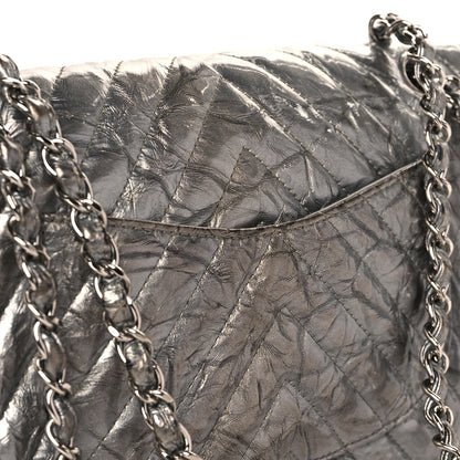 Chanel Metallic Patent Crumpled Calfskin Chevron Quilted Medium Double Flap Silver 13 of 13