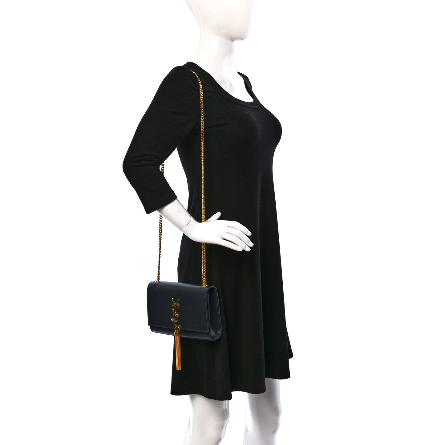 Calfskin Small Classic Monogram Kate Tassel Satchel Black