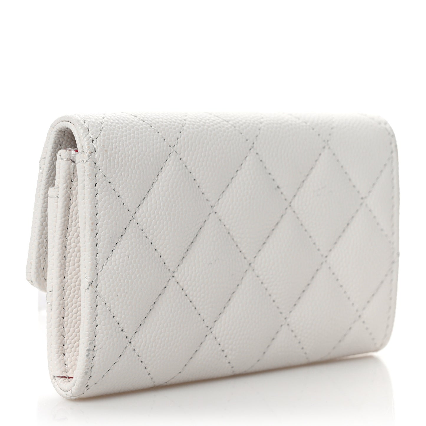 Caviar Metal Perforated Quilted CC Flap Card Holder White