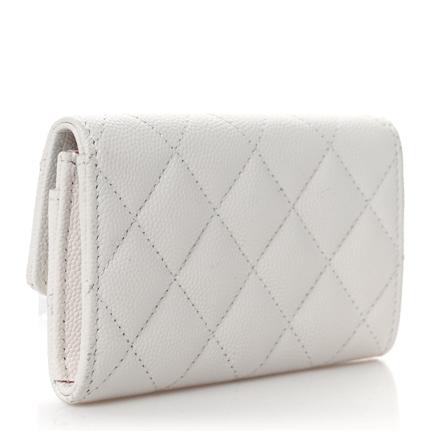 Chanel Caviar Metal Perforated Quilted CC Flap Card Holder White 3 of 9