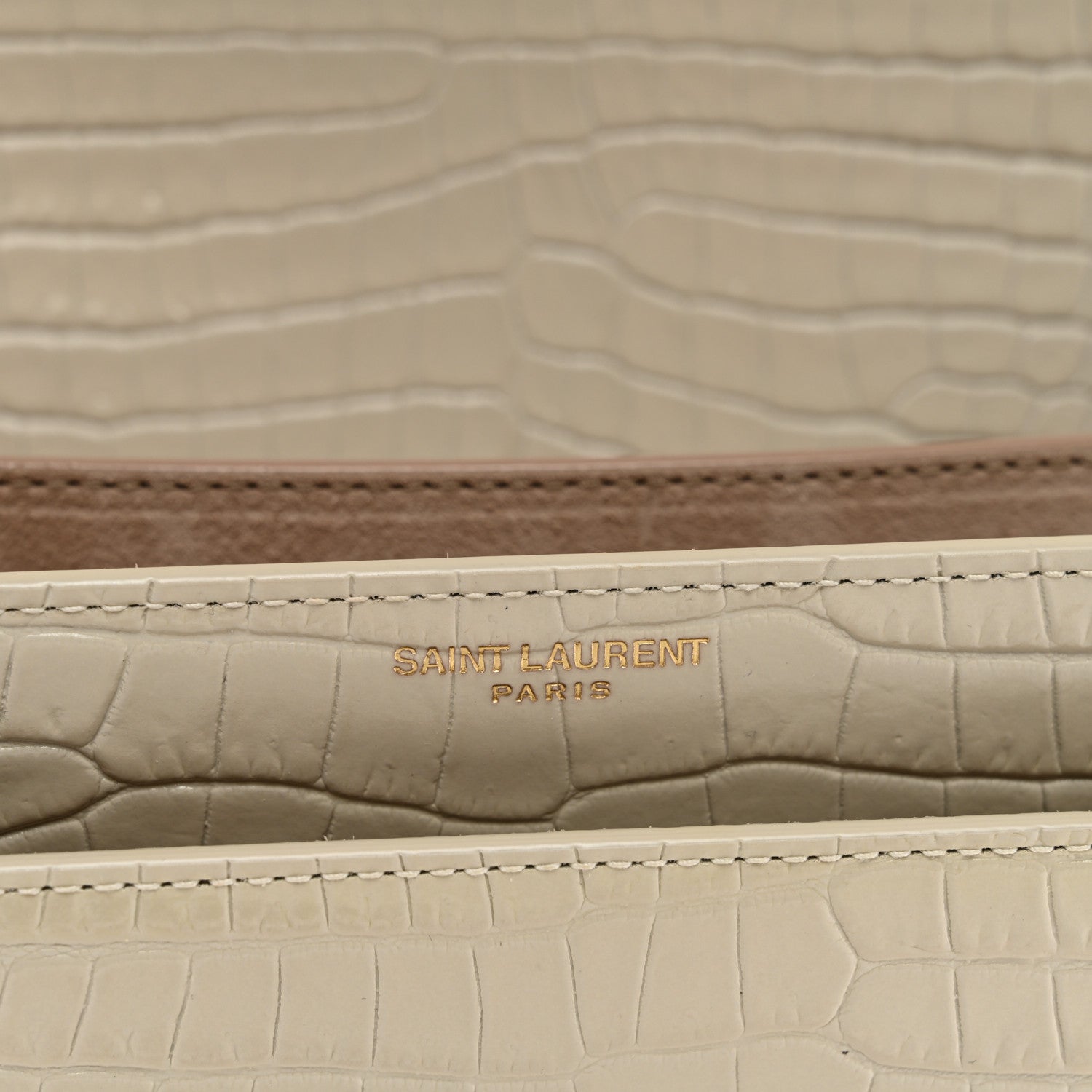 Saint Laurent Calfskin Crocodile Embossed Medium Monogram Sunset Blanc Vintage 7 of 14