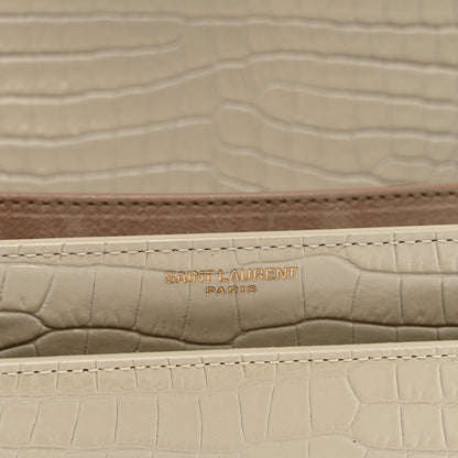 Saint Laurent Calfskin Crocodile Embossed Medium Monogram Sunset Blanc Vintage 7 of 14