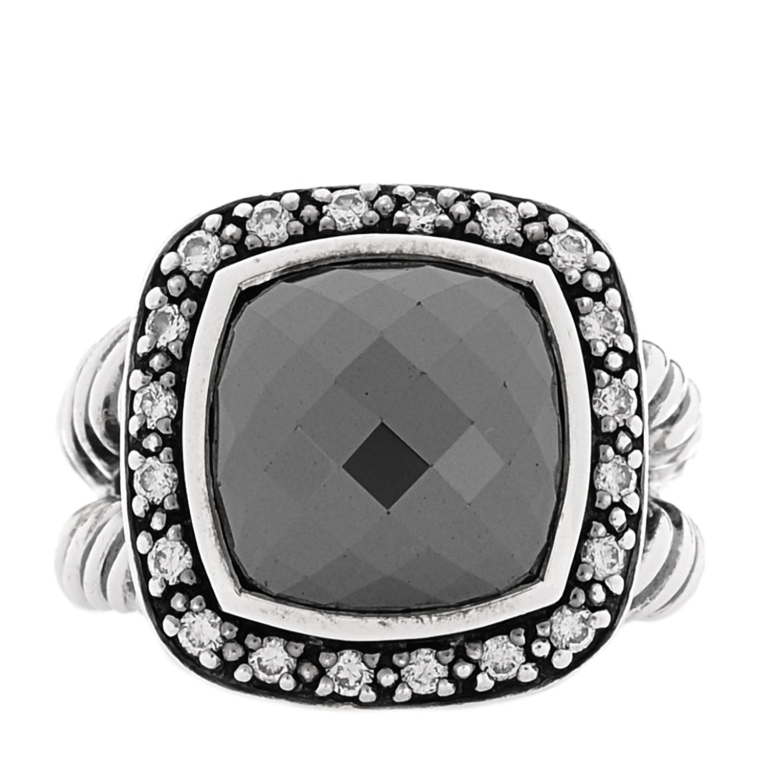David Yurman Sterling Silver Diamond Hematite 11mm Albion Ring 51 5.75 1 of 4