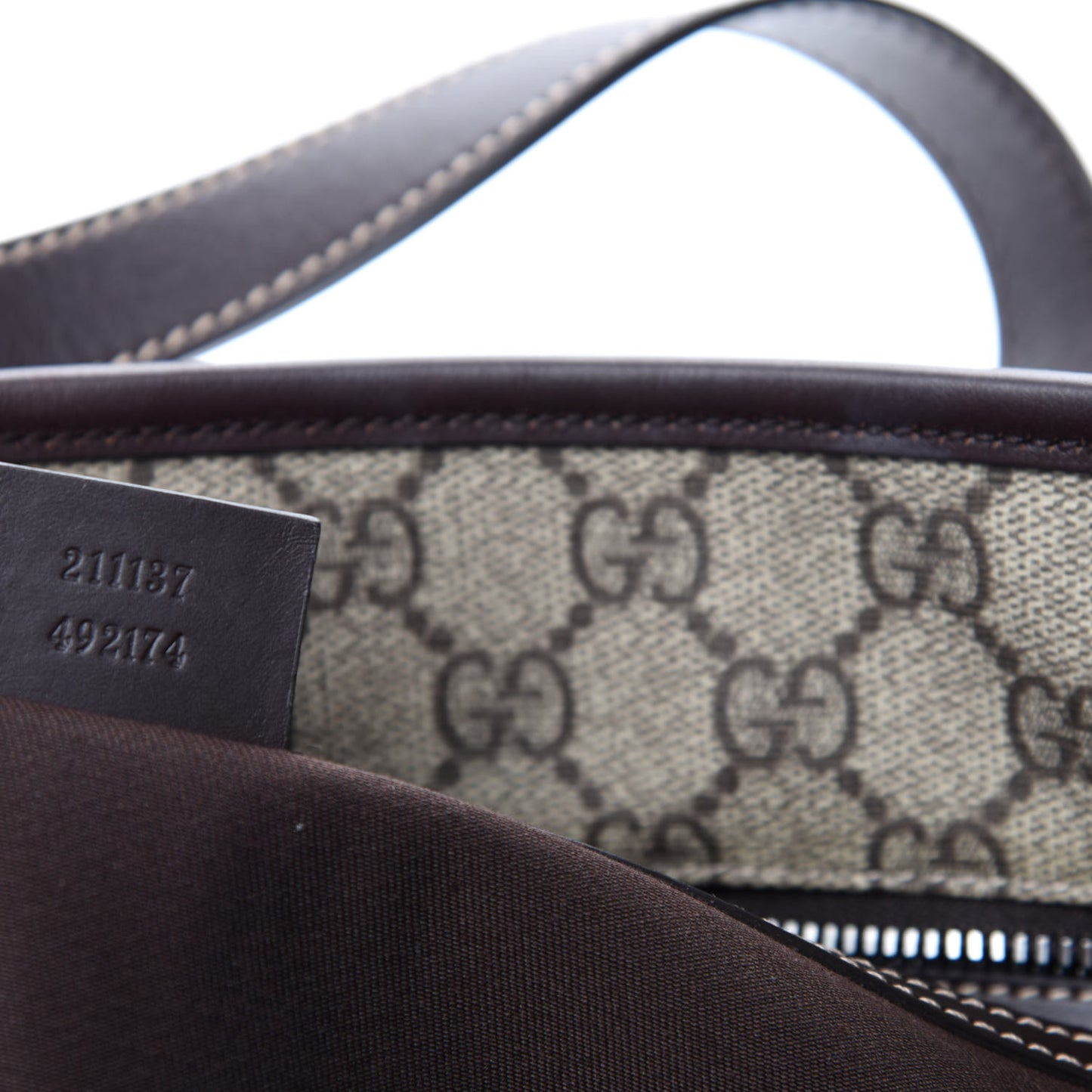 GG Supreme Monogram Medium Zippered Shopping Tote Dark Brown
