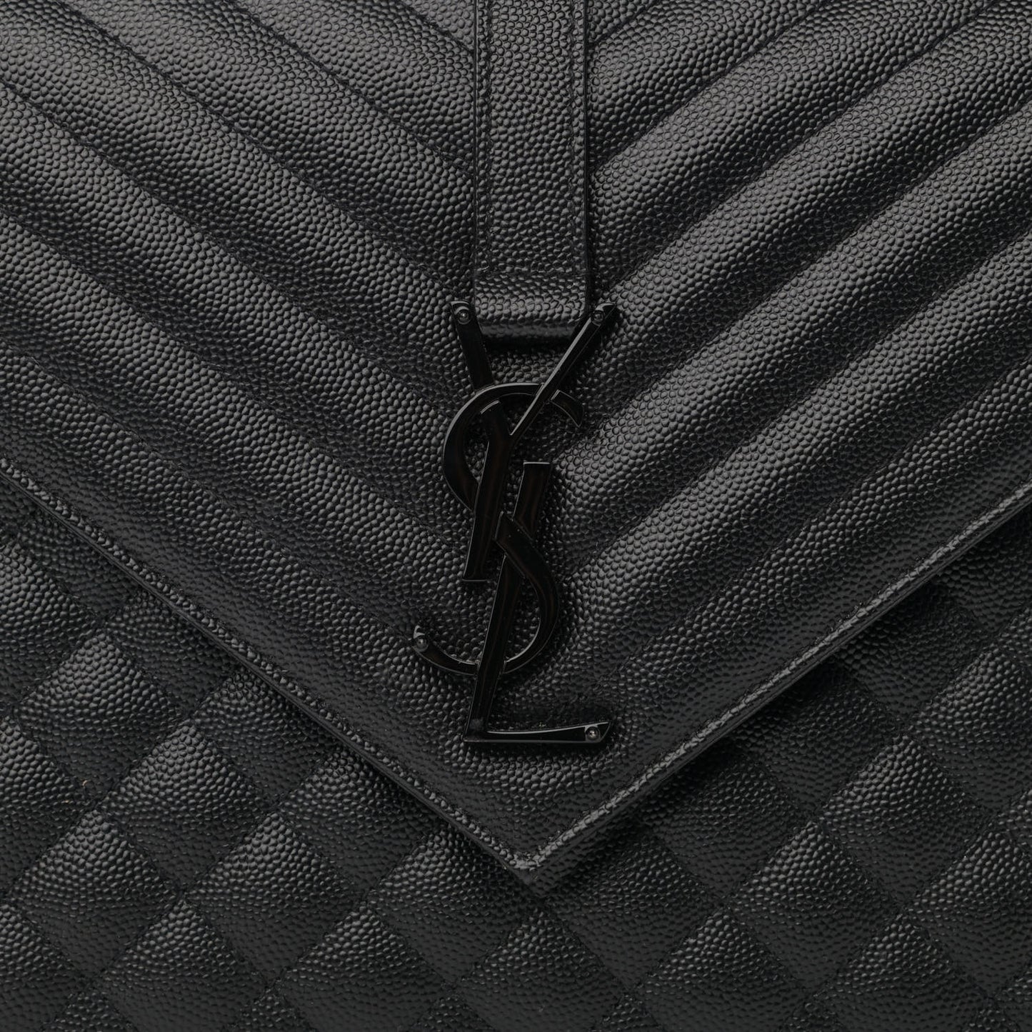 Grain De Poudre Textured Mixed Matelasse Large Triquilt Monogram Monochrome Satchel Black