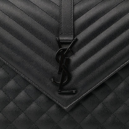 Saint Laurent Grain De Poudre Textured Mixed Matelasse Large Triquilt Monogram Monochrome Satchel Black 8 of 11