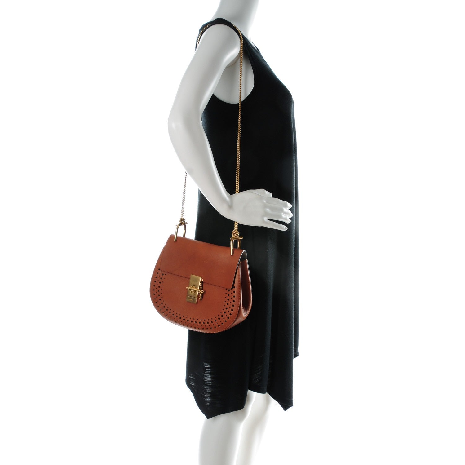 Chloe Calfskin Perforated Drew Shoulder Bag Caramel 2 of 7