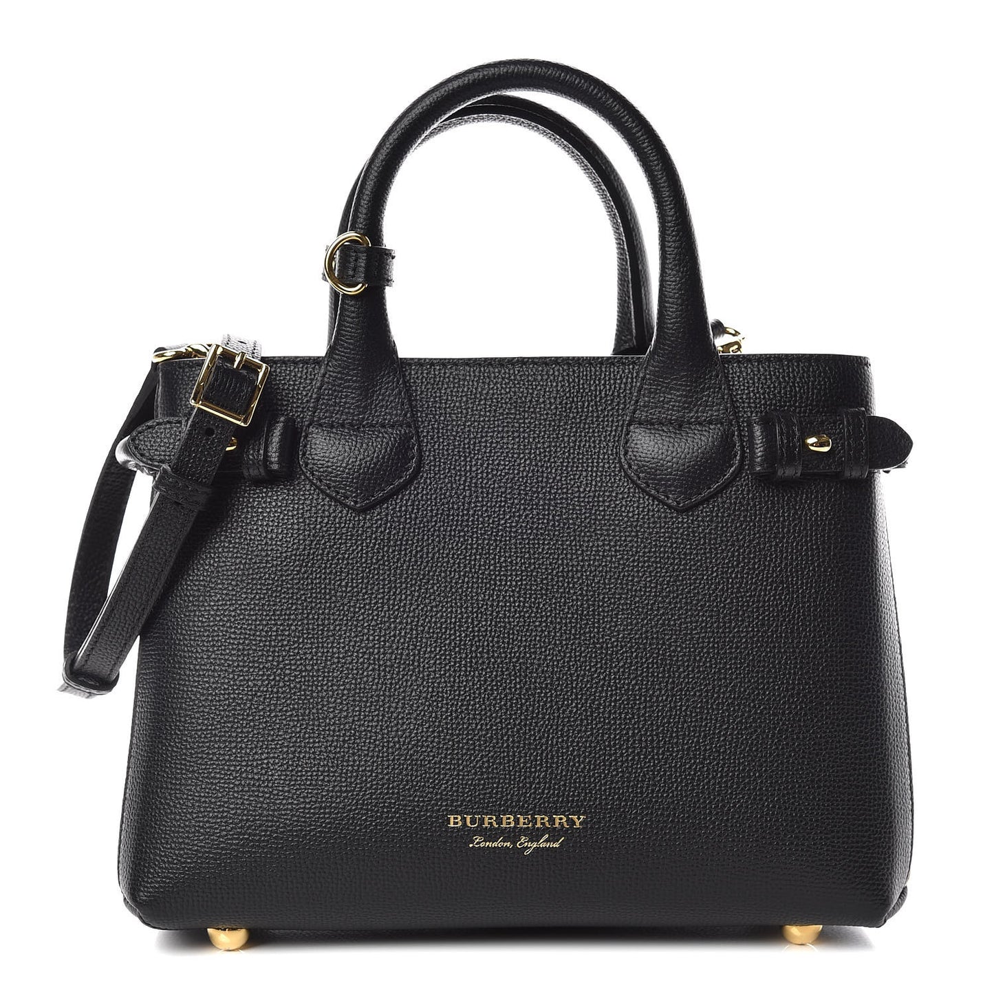 Grainy Calfskin House Check Small Banner Tote Black