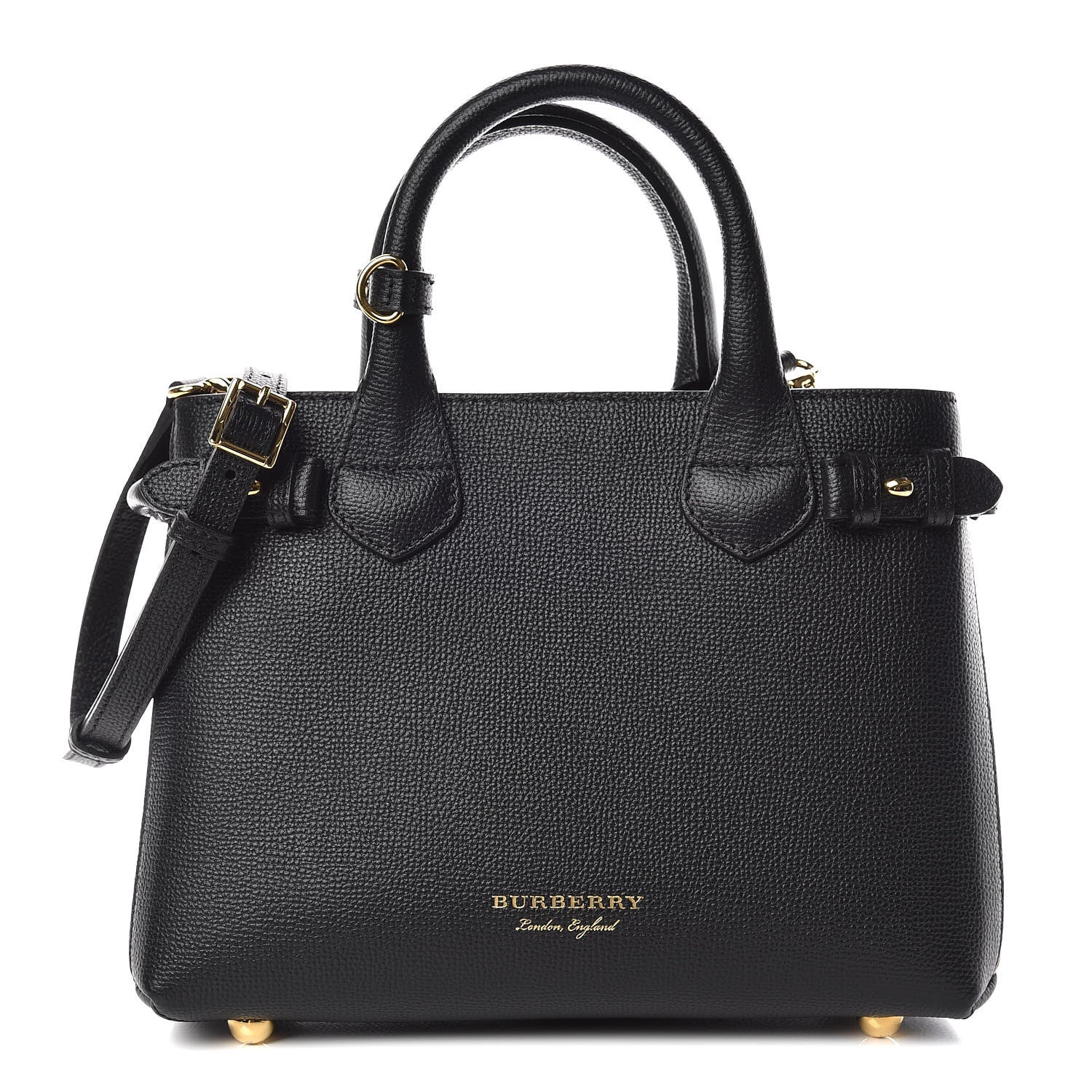 Burberry Grainy Calfskin House Check Small Banner Tote Black 1 of 12
