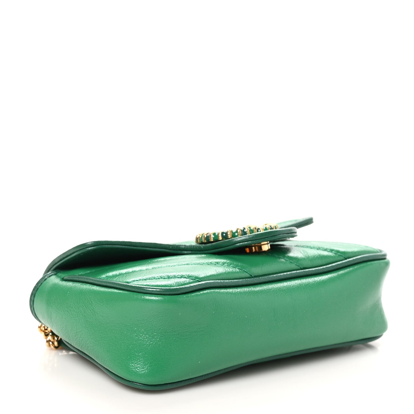 Azalea Calfskin Enamel Matelasse Diagonal Super Mini Torchon GG Marmont Shoulder Bag New Shamarock Emerald