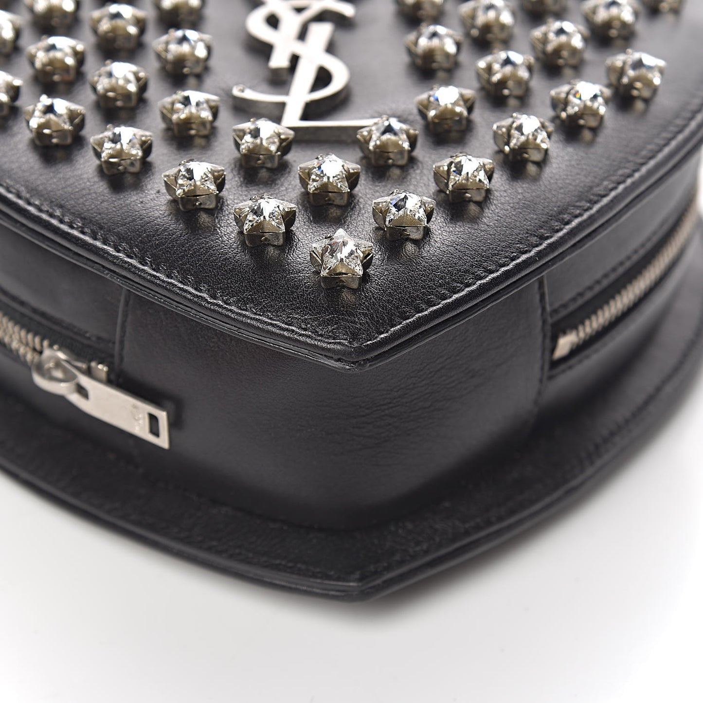 Calfskin Star Studded Small Love Heart Chain Bag Black