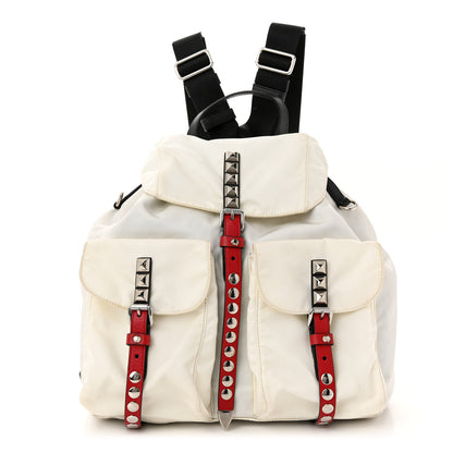 Prada Nylon New Vela Studded Backpack White Fuoco 1 of 13