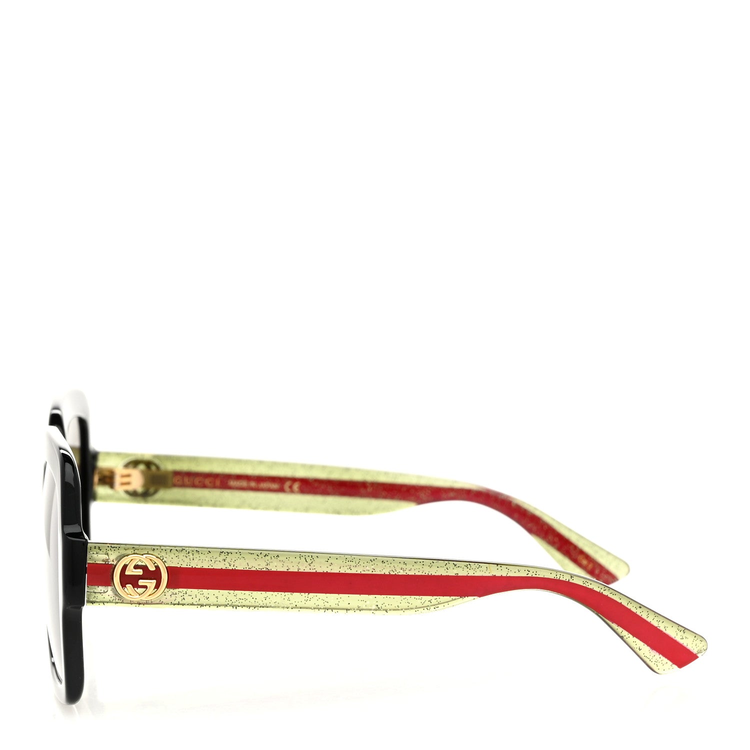 Gucci Acetate Square Frame Web Glitter Sunglasses GG0036SN Black Green 3 of 8