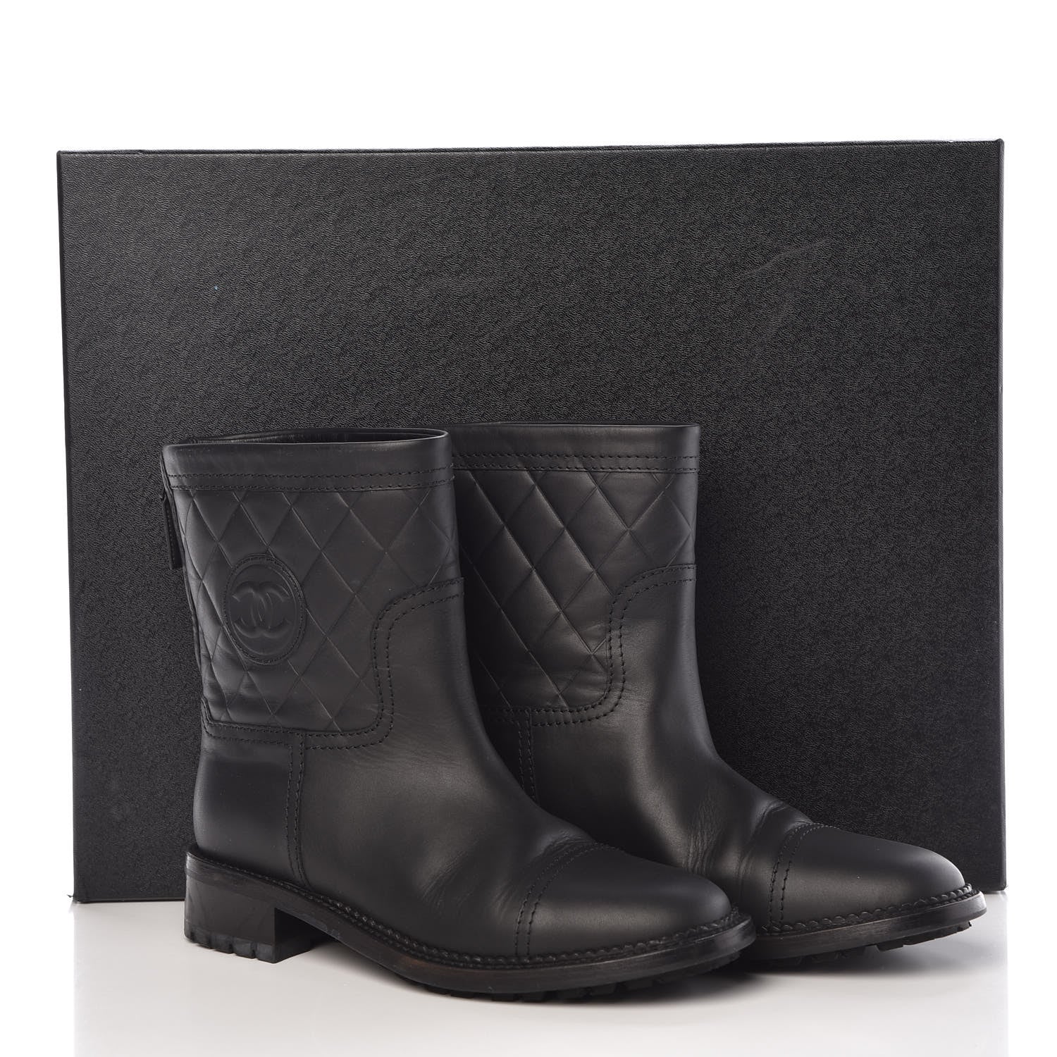 Chanel Oily Calfskin Quilted Short Boots 38.5 Black 9 of 9