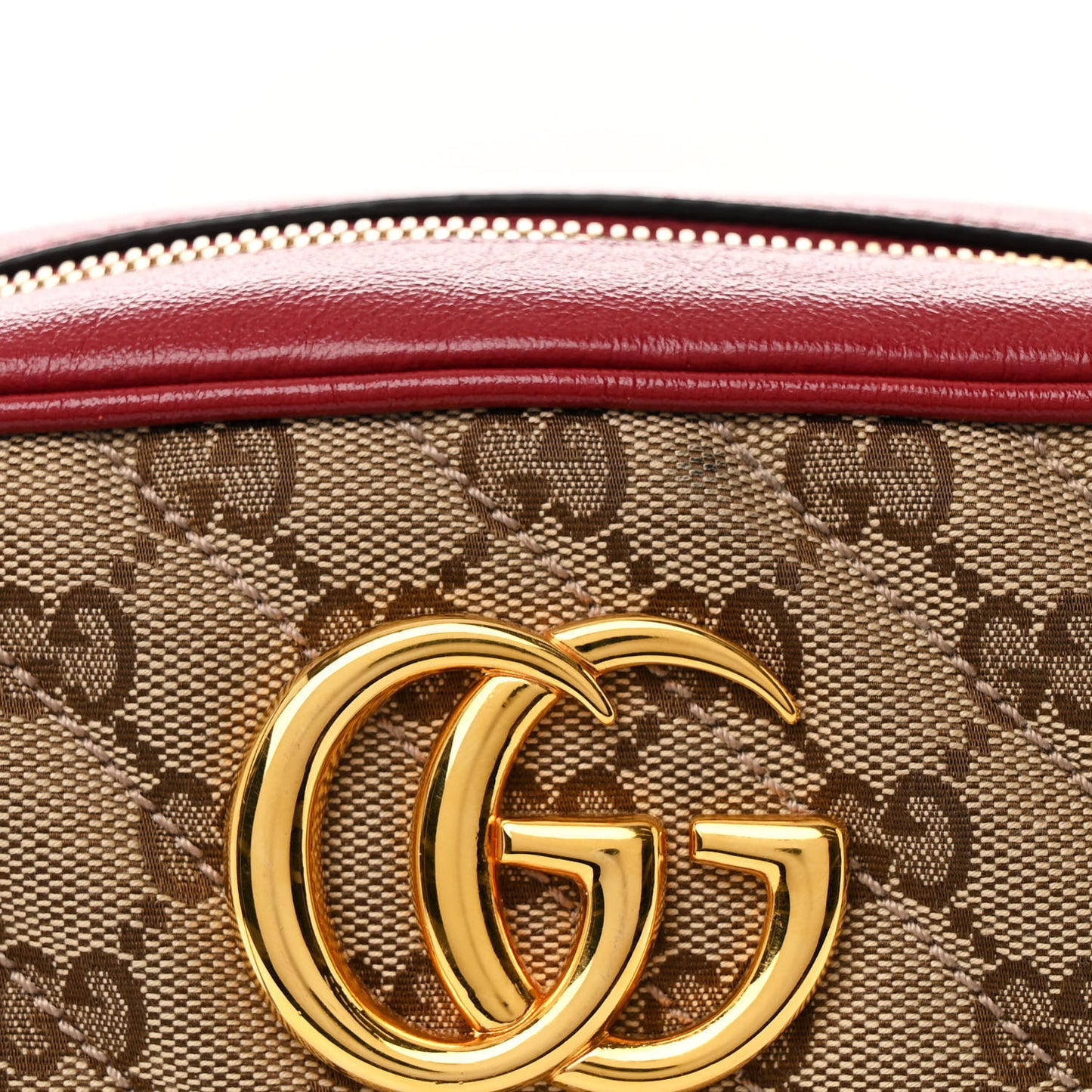 Monogram Azalea Calfskin Matelasse Diagonal Small GG Marmont Chain Shoulder Bag Beige Ebony New Cherry Red