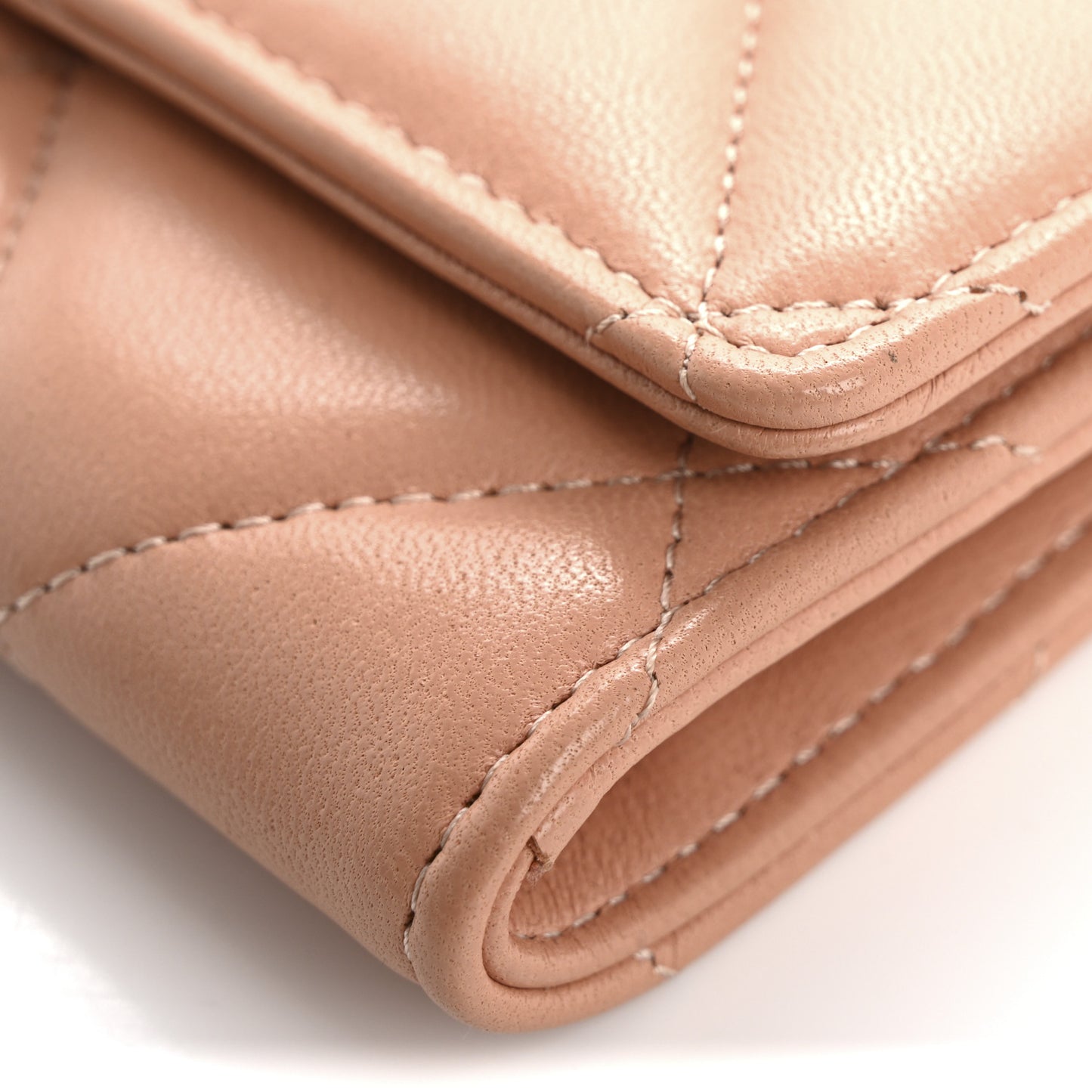 Lambskin Quilted Chanel 19 Flap Card Holder Beige