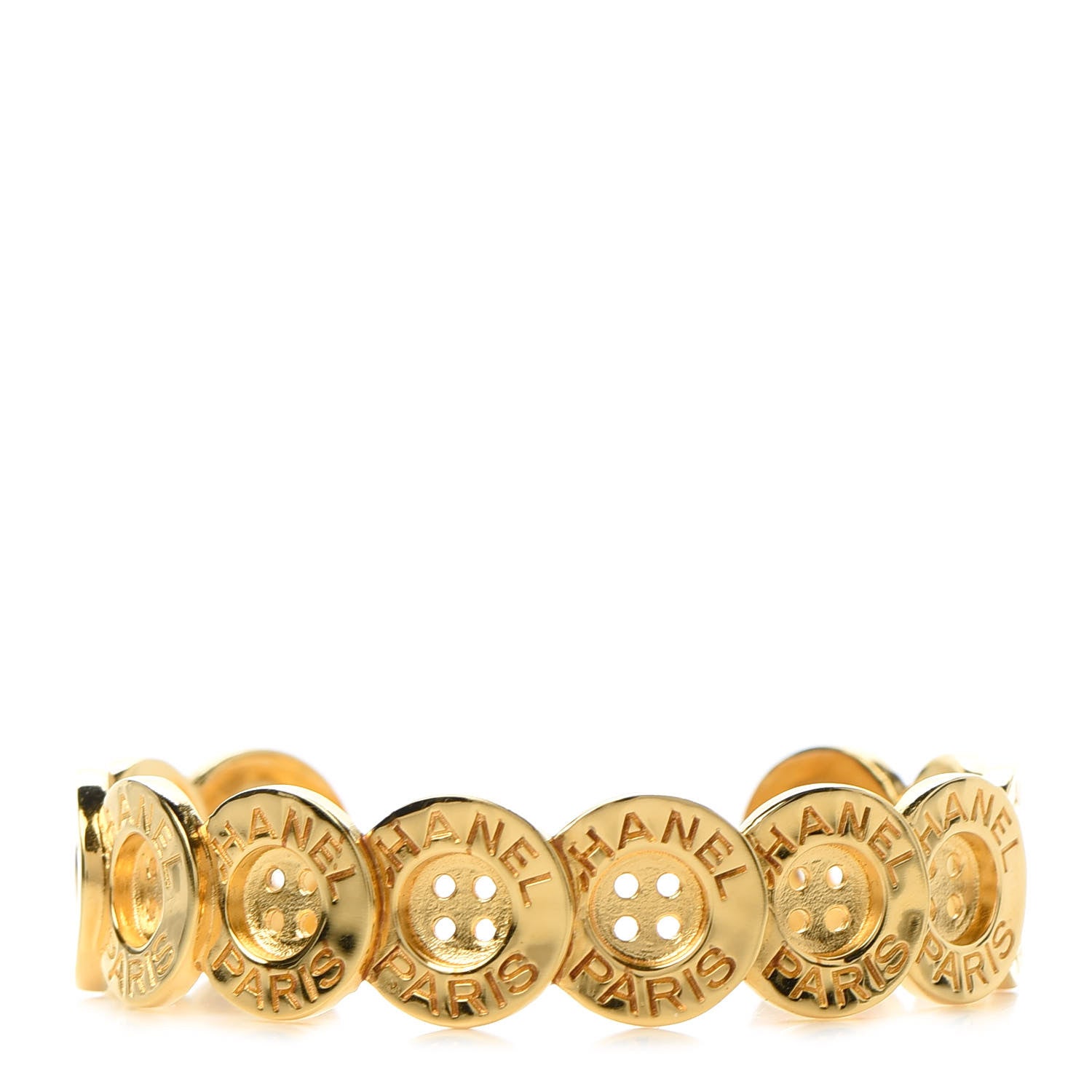 Chanel Metal Paris Button Logo Cuff Bracelet Gold 1 of 6