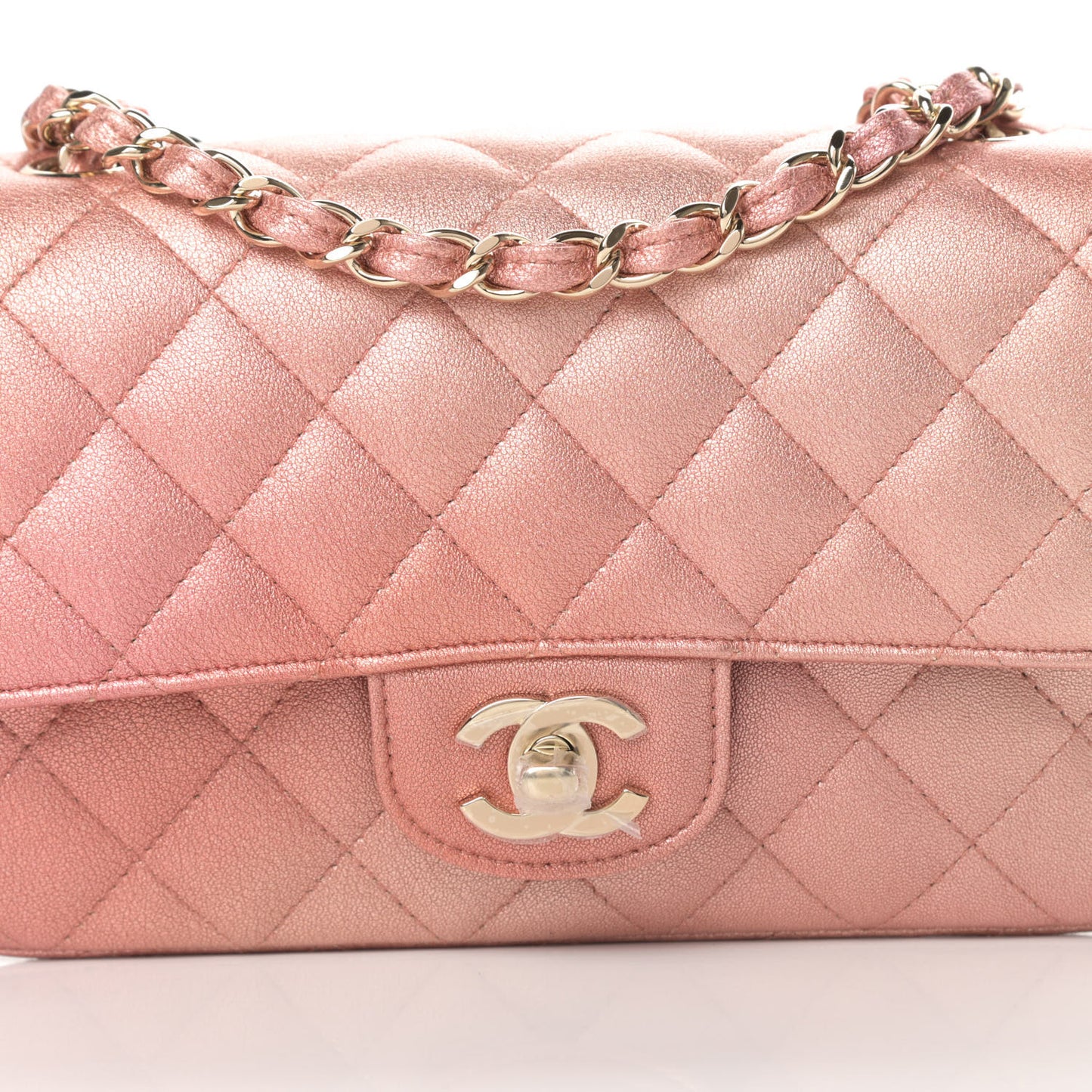 Metallic Lambskin Quilted Ombre Mini Rectangular Flap Pink
