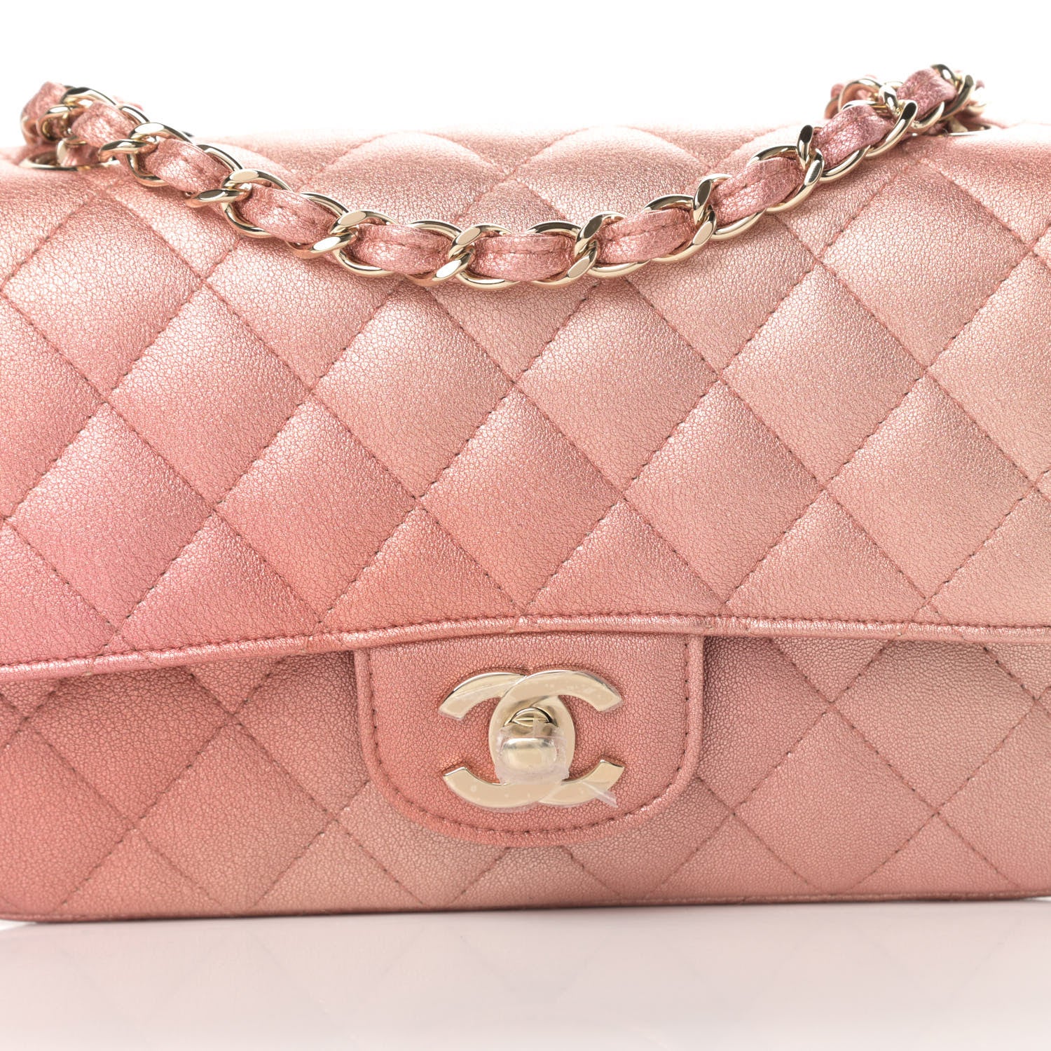 Chanel Metallic Lambskin Quilted Ombre Mini Rectangular Flap Pink 8 of 10