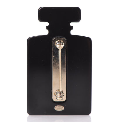 Chanel Resin Strass Perfume Bottle CC Brooch Black Gold 3 of 6