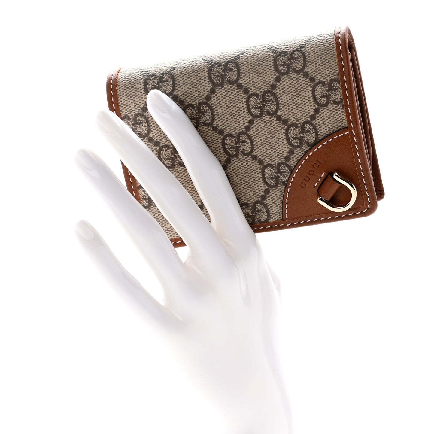 GG Supreme Monogram Textured Calfskin Emblem Mini Wallet Beige Dark Brown