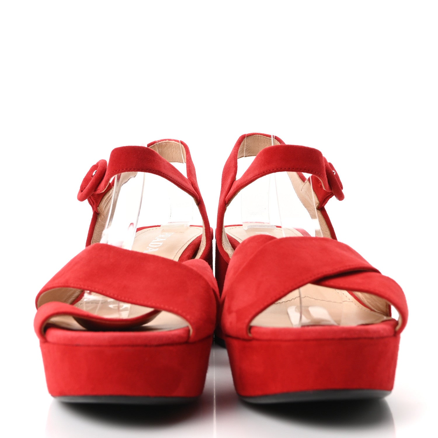 Prada Camoscio Crisscross Platform 25/85mm Sandals 37.5 Red 3 of 10