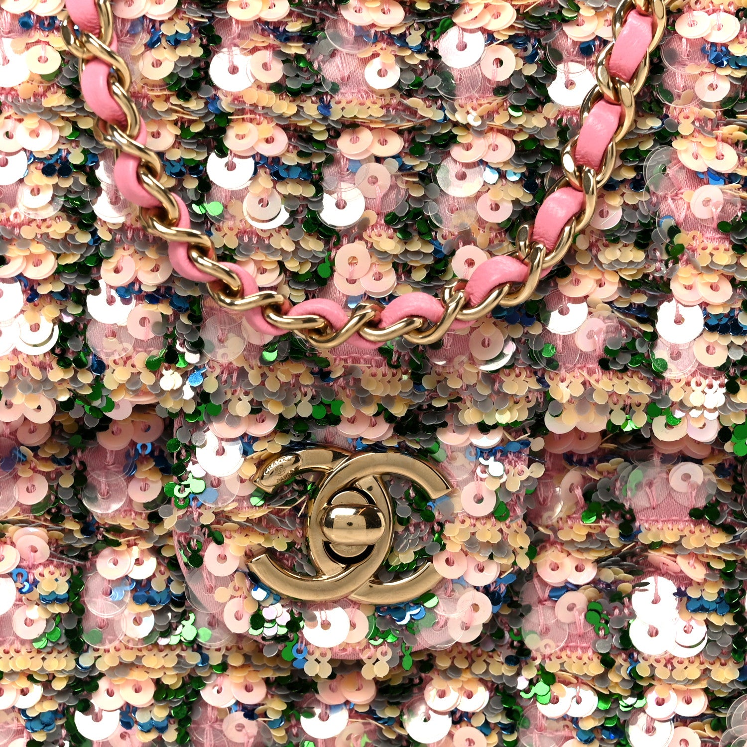 Chanel Sequin Small Single Flap Pink Green Multicolor 9 of 11