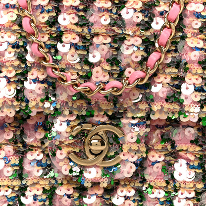 Chanel Sequin Small Single Flap Pink Green Multicolor 9 of 11