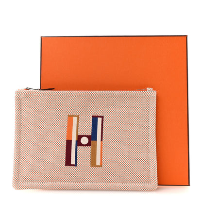Hermes H Canvas Embroidered Small Faubourg Corner Case  Orange Ficelle 7 of 7