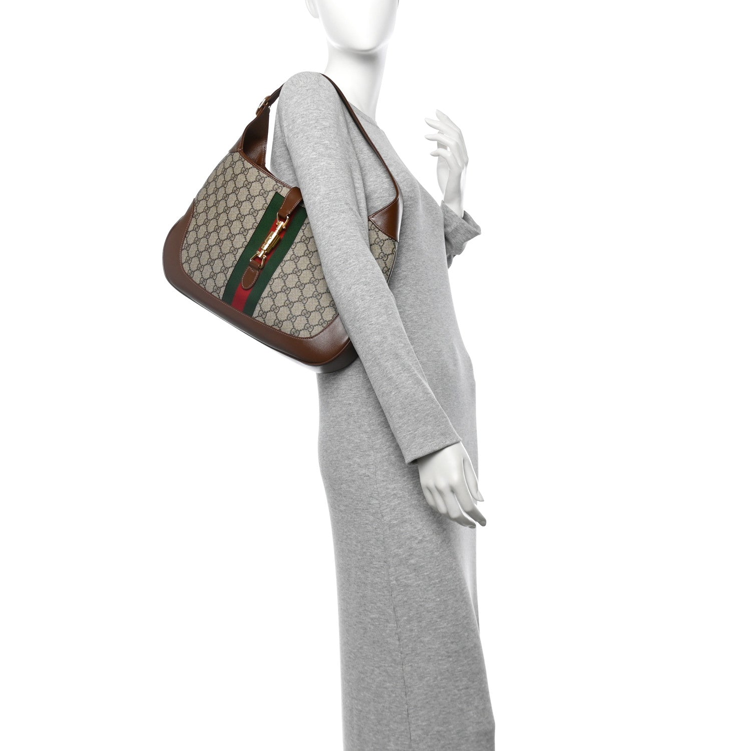 Gucci GG Supreme Monogram Azalea Calfskin Web Medium Jackie 1961 Hobo Beige Ebony Brown Sugar 2 of 11