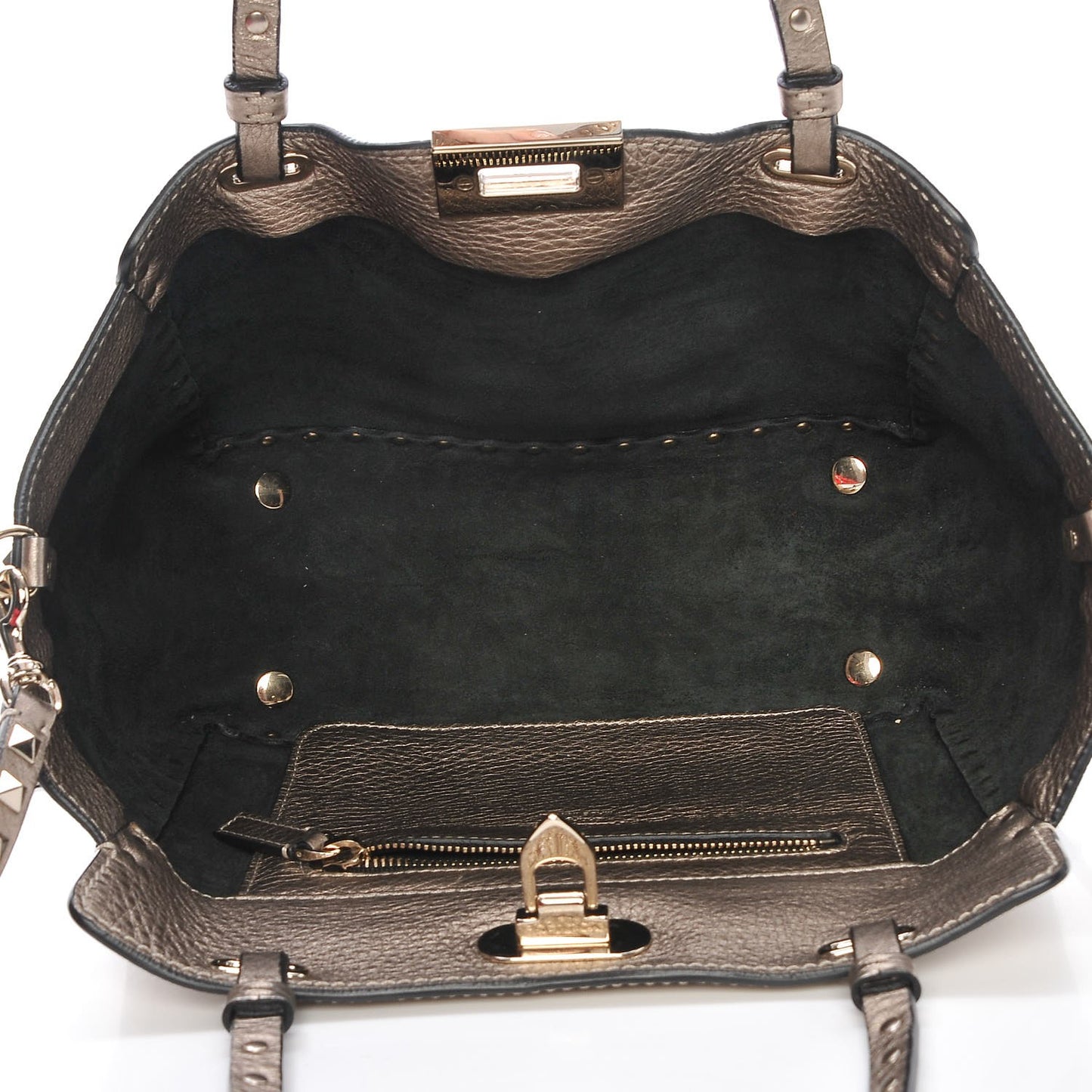 Metallic Alce Printed Calfskin Small Rockstud Tote Sasso