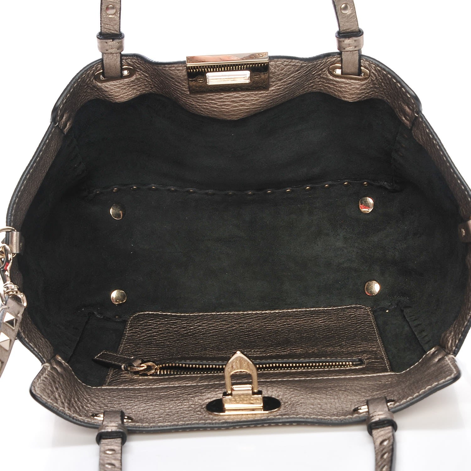 Valentino Garavani Metallic Alce Printed Calfskin Small Rockstud Tote Sasso 5 of 7