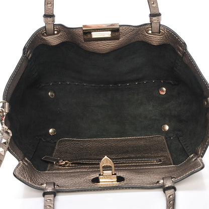 Valentino Garavani Metallic Alce Printed Calfskin Small Rockstud Tote Sasso 5 of 7