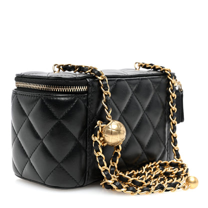 Chanel Lambskin Quilted Pearl Crush Small Vanity Case With Chain Black 3 of 11