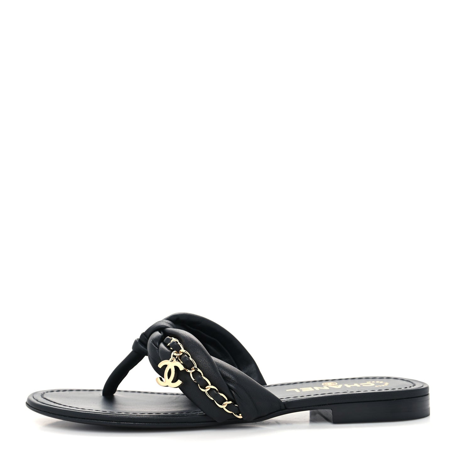 Lambskin Chain Thong Sandals 39 Black