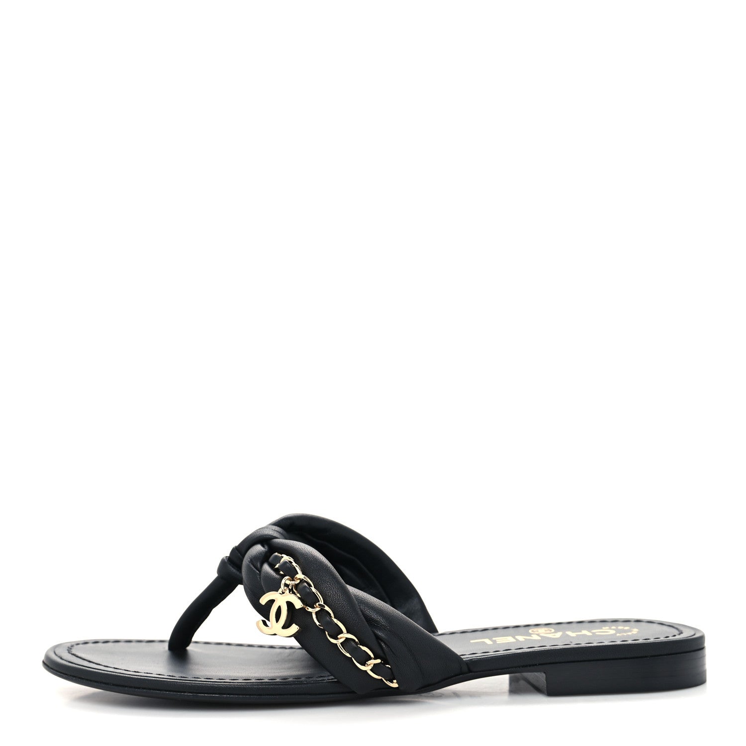 Chanel Lambskin Chain Thong Sandals 39 Black 1 of 8