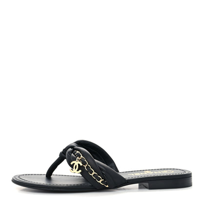 Chanel Lambskin Chain Thong Sandals 39 Black 1 of 8
