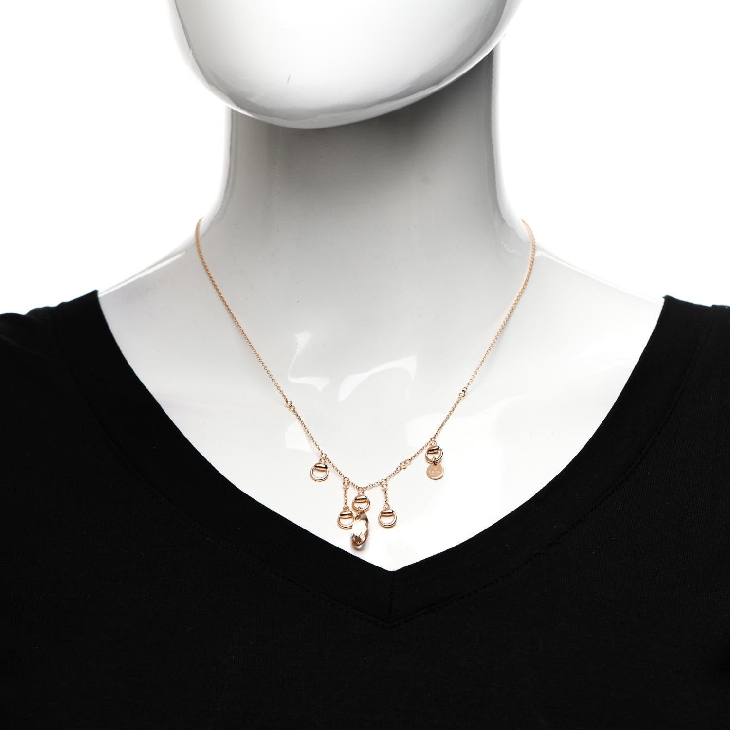 Gucci 18K Rose Gold Diamond Topaz Horsebit Necklace 2 of 6