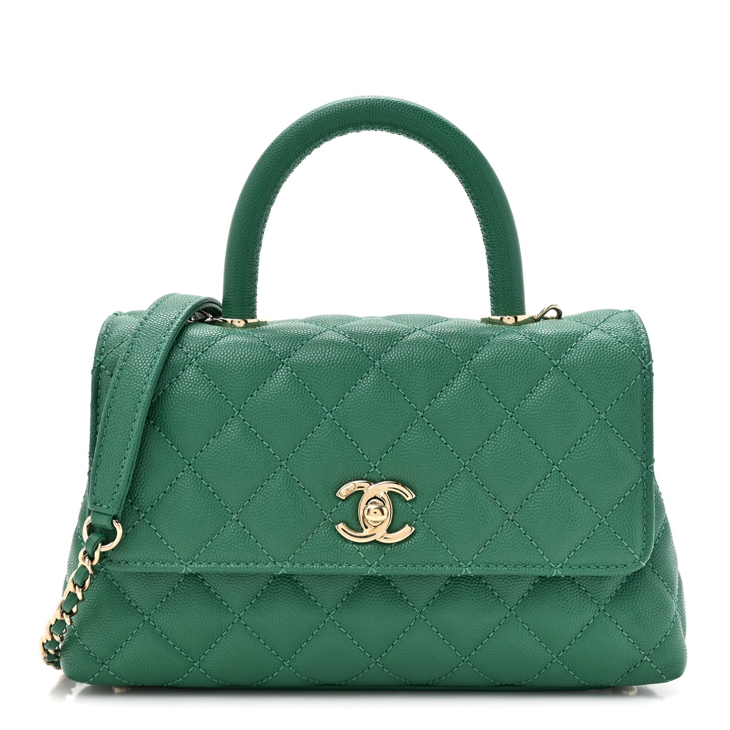 Caviar Quilted Mini Coco Handle Flap Green