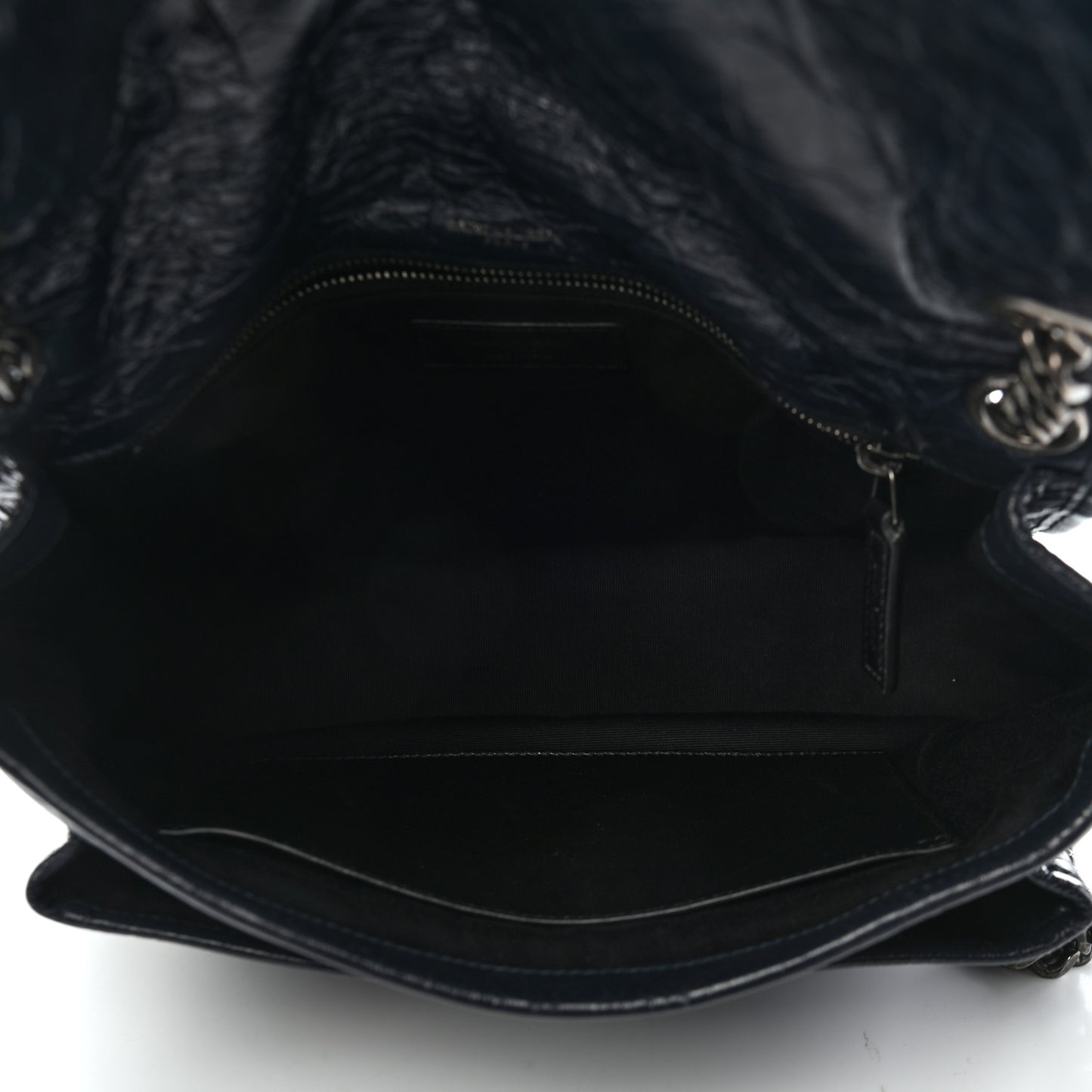 Crinkled Calfskin Matelasse Monogram Medium Niki Chain Satchel Deep Marine