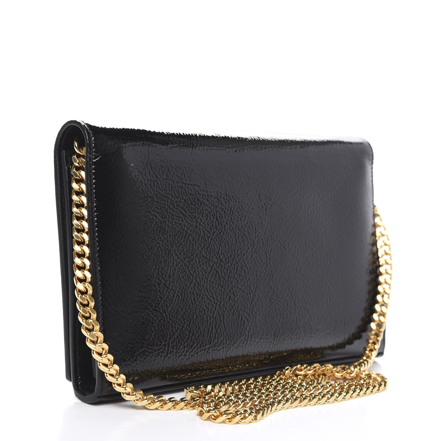 Textured Patent Calfskin Monogram Kate Chain Wallet Black