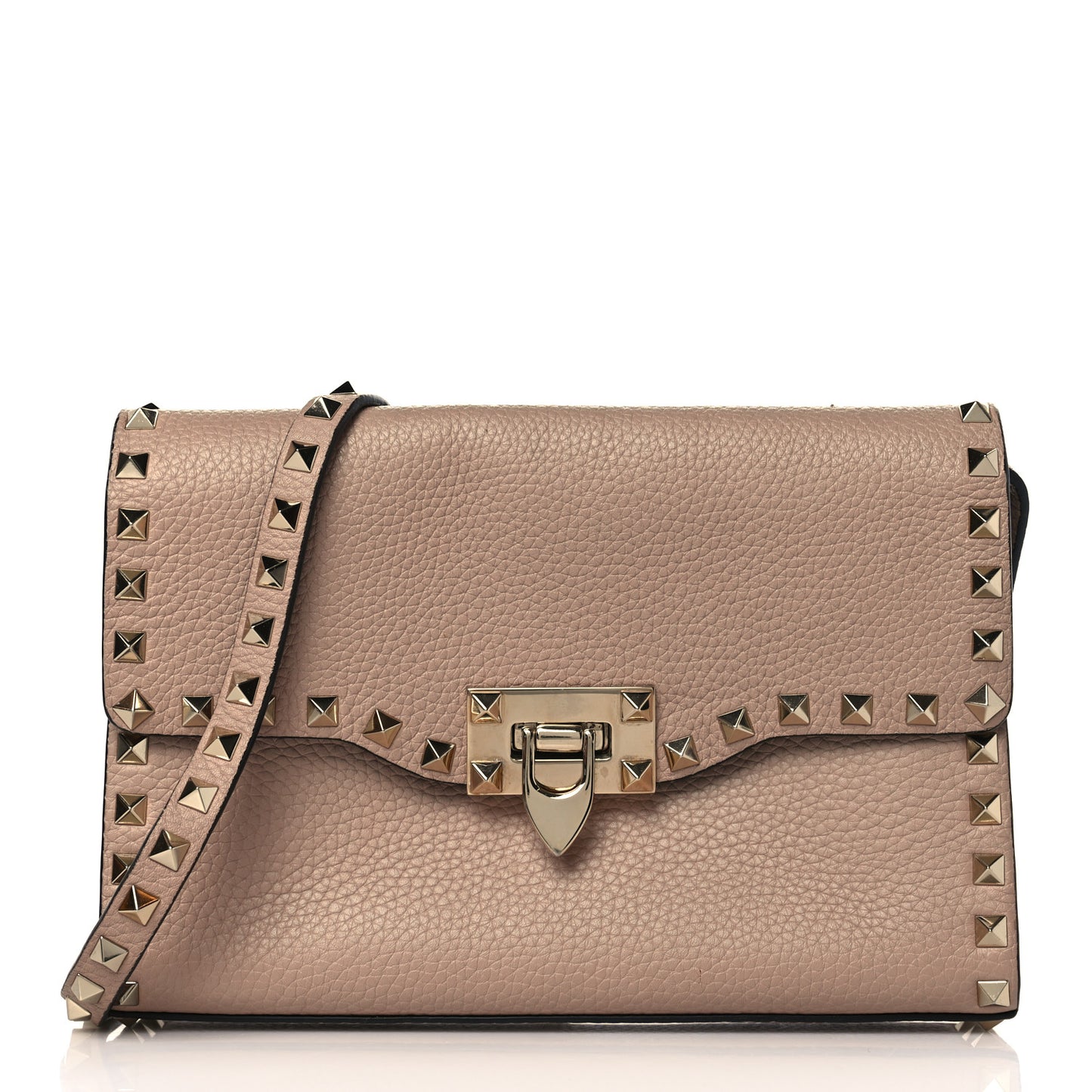 Pebbled Calfskin Medium Rockstud Flip Lock Crossbody Bag Poudre