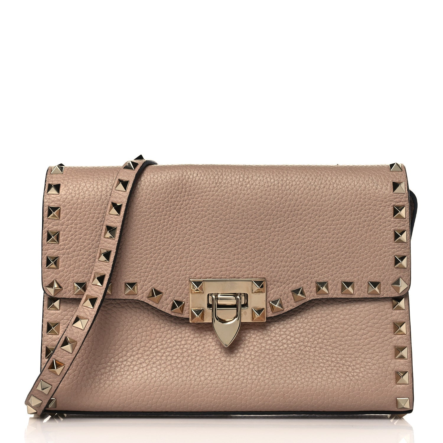Valentino Garavani Pebbled Calfskin Medium Rockstud Flip Lock Crossbody Bag Poudre 1 of 9