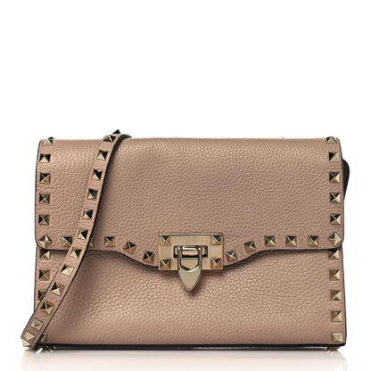 Valentino Garavani Pebbled Calfskin Medium Rockstud Flip Lock Crossbody Bag Poudre 1 of 9