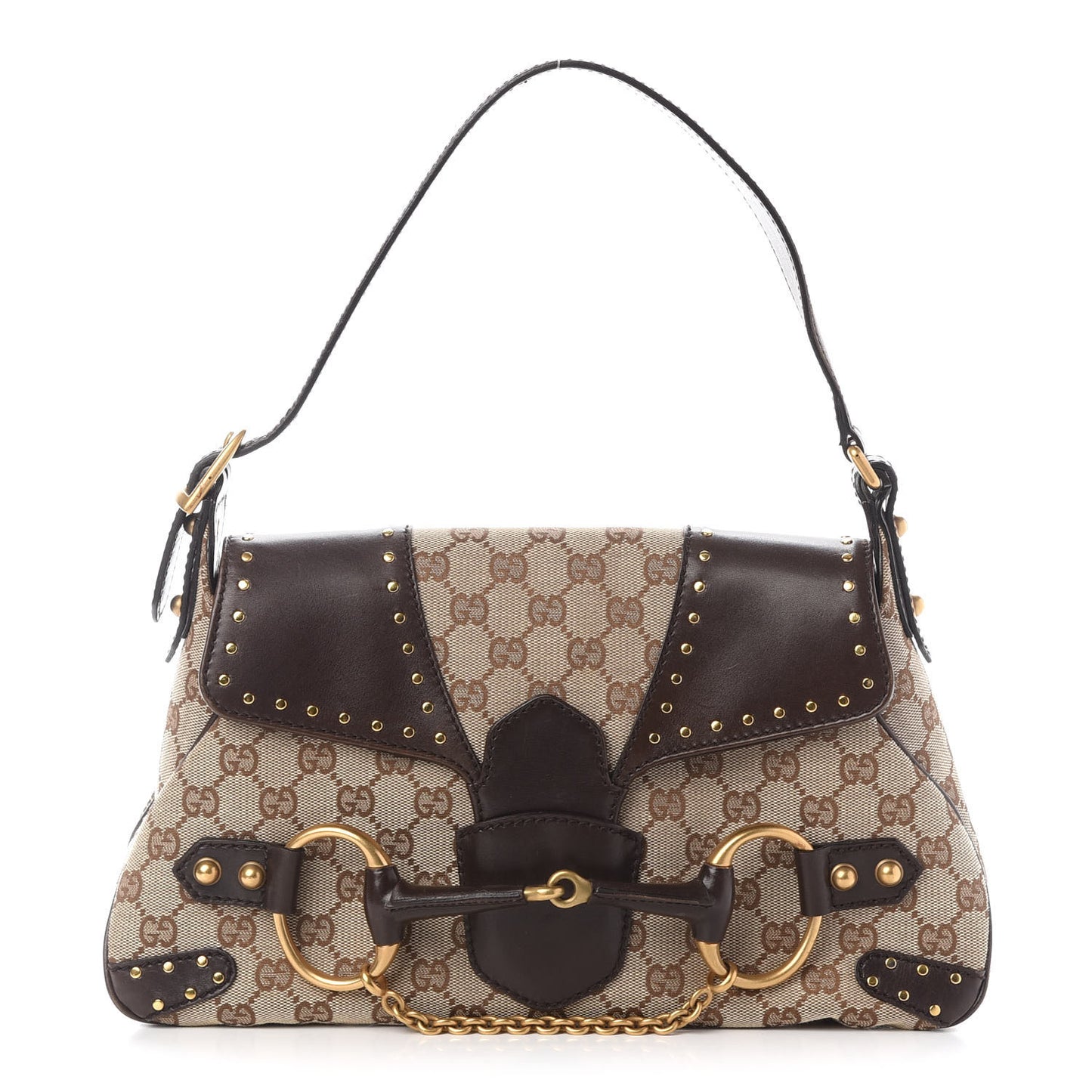 Monogram Horsebit Chain Studded Flap Brown